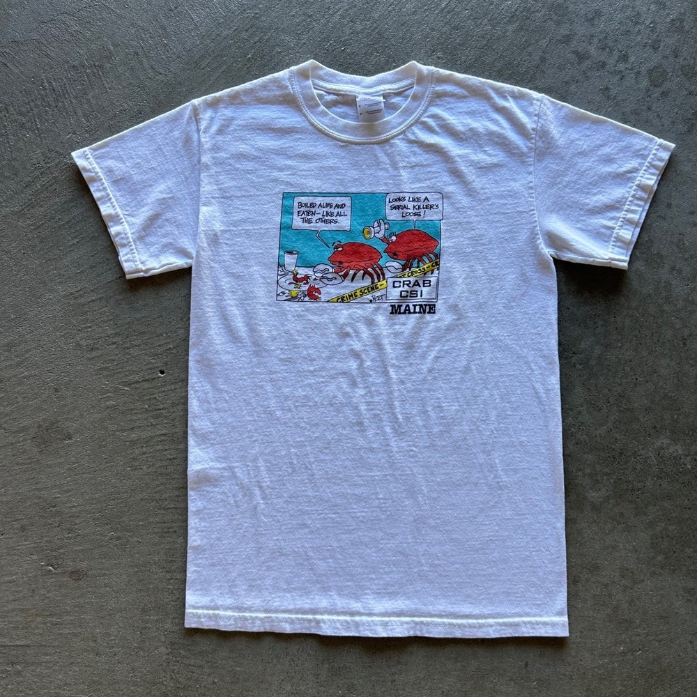 Vintage Maine Crab CSI Shirt Size Small White Y2K Tourist Funny Humor